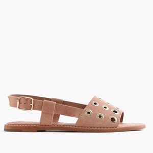 J. Crew Grommet Decorated Blush Suede Flat Sandals